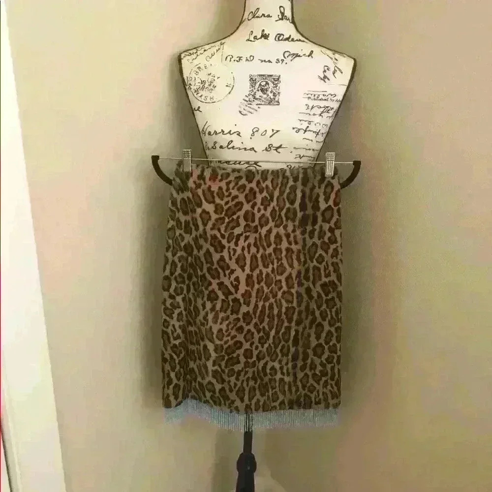 NWOT Vintage Leopard Skirt W/ Beaded Fringe Sm ❤️ - Picture 4 of 7
